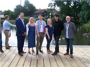 Penny with Councillors Mike Baldock, Sarah Aldridge, Nicolas Hampshire, Mike Whiting and KCC Officer Bill Ronan. - Bredgar Pond Decking 2016